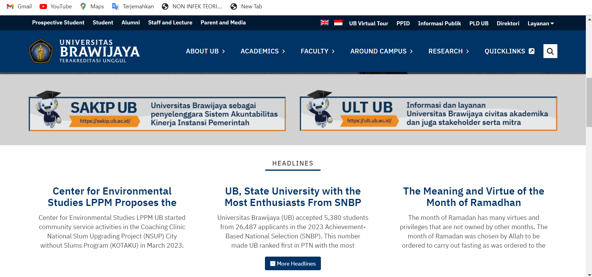 Homepage Website Universitas Brawijaya (Source: ub.ac.id)