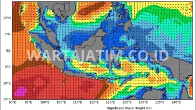 Waspada! Gelombang Tinggi Berpotensi di Perairan Utara dan Selatan Jawa Timur