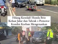 Honda Brio Hilang Kendali! Keluar Jalur hingga Tabrak 2 Pemotor