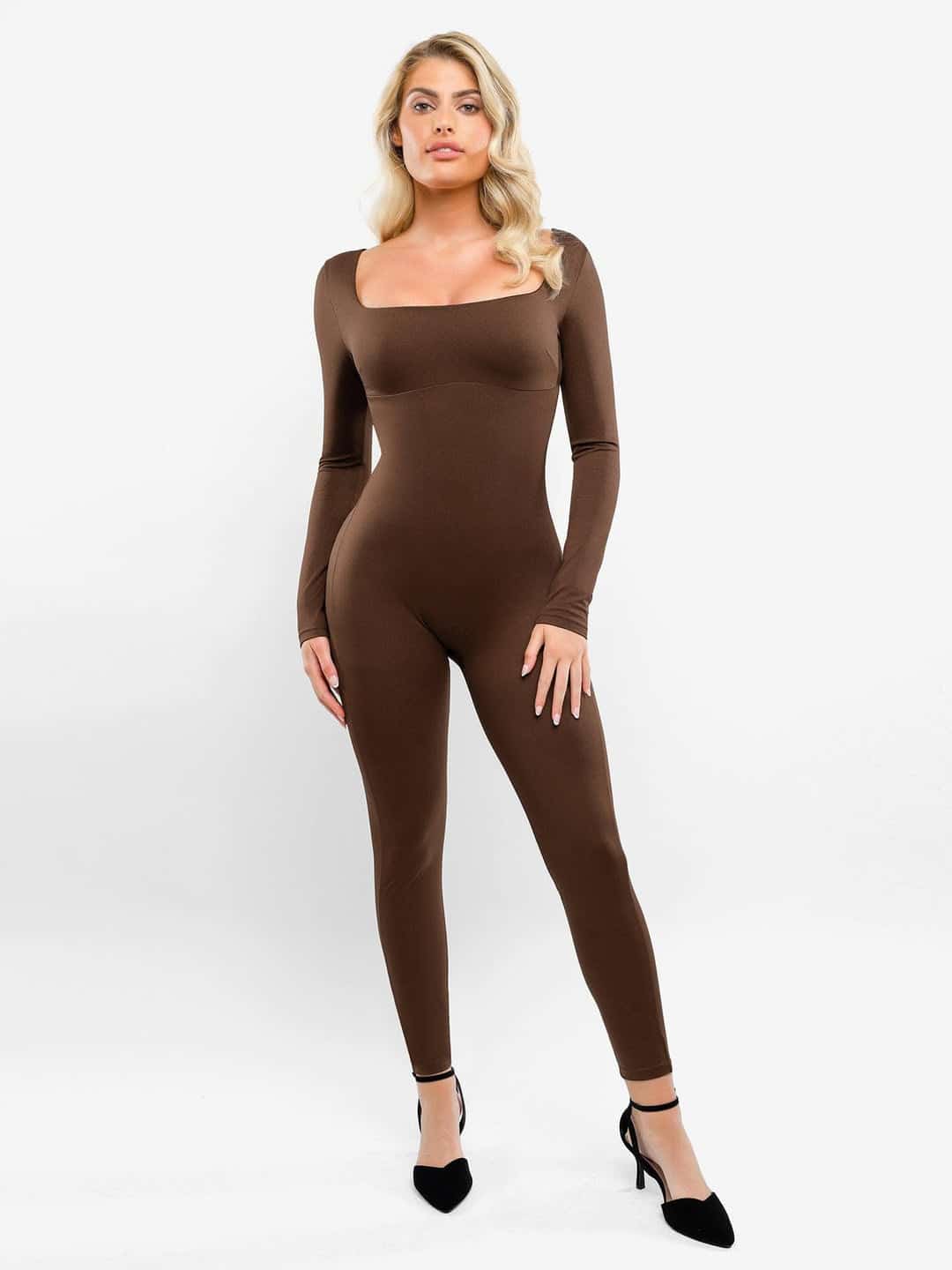 Square-Neck One Piece Long Sleeve Jumpsuit