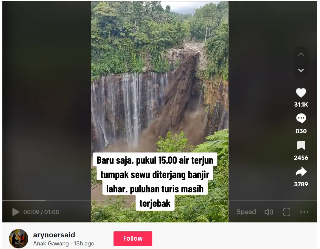 banjir lahar air terjun Tumpak Sewu