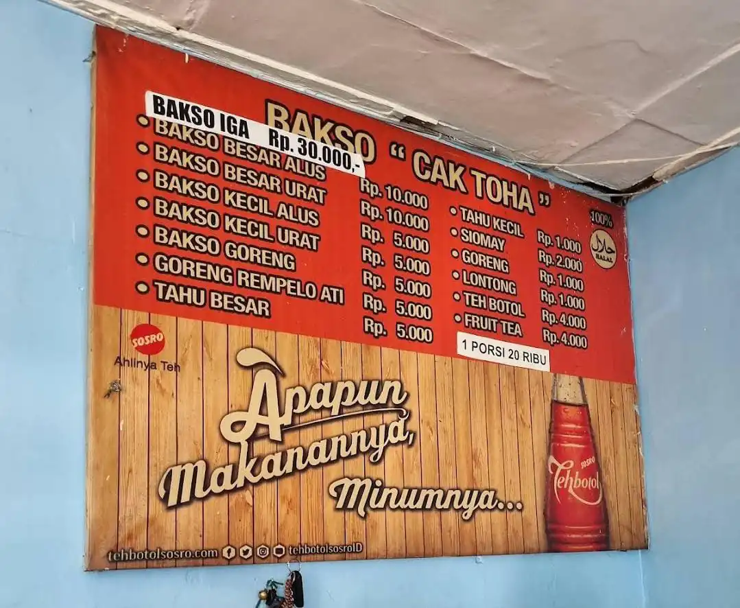 Menu dan Harga Bakso Cak Toha (Dok. Istimewa)