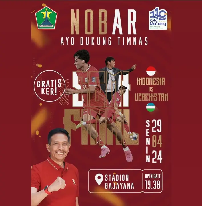 Nobar Timnas U23 vs Uzbekistan di Malang