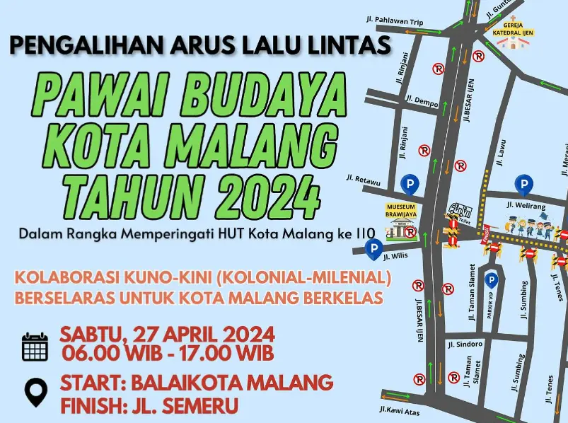 pengalihan arus lalu lintas Pawai Budaya Malang 2024