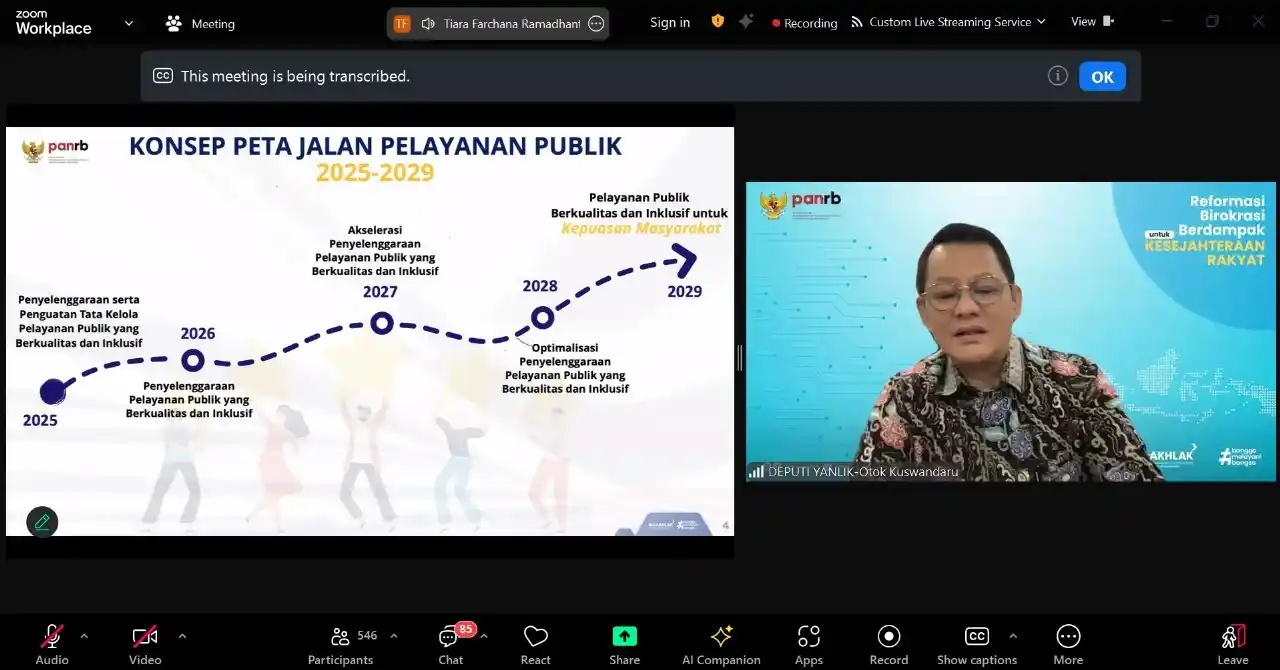 Deputi Bidang Pelayanan Publik Kementerian PANRB Otok Kuswandaru saat membuka Sosialisasi Kebijakan dan Identifikasi Data Unit Penyelenggara Pelayanan Publik secara daring di Jakarta, Jumat (15/11).