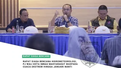 Rapat Siaga Bencana Hidrometeorologi, Pj Wali Kota Madiun Imbau Warga Waspada Cuaca Ekstrem