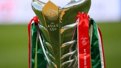 Logo Piala Asia 2027 dan stadion yang akan digunakan di Arab Saudi.